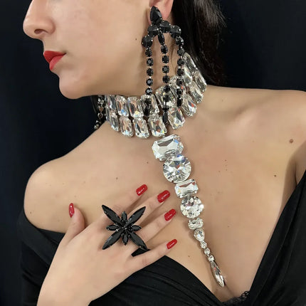 Long Geometric Crystal Rhinestone Choker Necklace