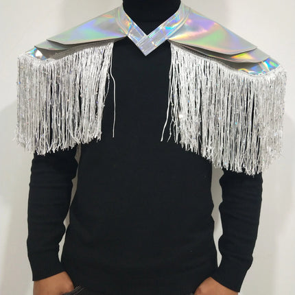 Metallic Laser Fringe Shoulder Armor & Tassel Vest Stage Costume