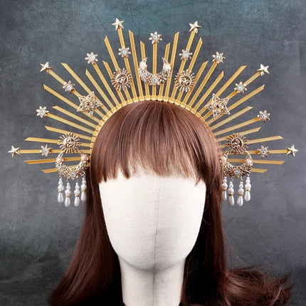 Sunburst Spike Sun Crown-Moon Star Greek Goddess Gold Halo Headband
