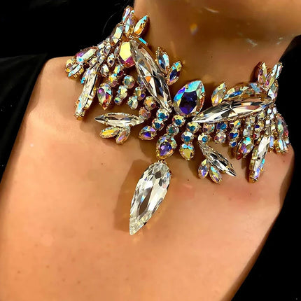 Rhinestone Geometric Crystal Necklace Earrings Set