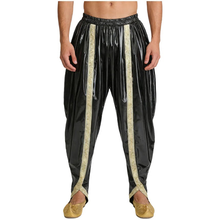 Men's Metallic Shiny Harem Dhoti Pants Gold Brocade Trim Prince Cosplay Costume