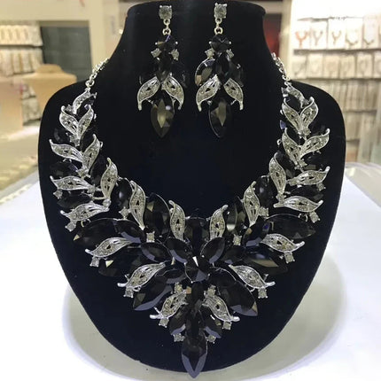 Colorful Rhinestone Crystal Necklace & Earring Jewelry Set