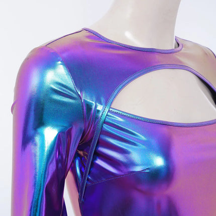 Metallic Flared Sleeve Cutout Disco Bodysuit & Metallic Rave Leotard