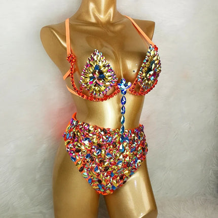 Sparkly Samba Carnival AB Crystal Wire Bra & High-Waisted Panties Costume Set