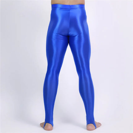 Men's Oil Glossy Sheer High-Stretch Pencil Pants Satin Smooth Leggings