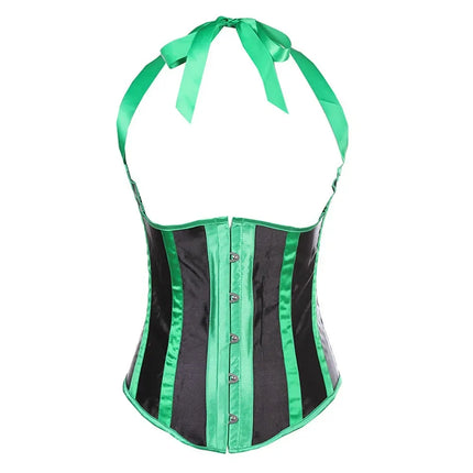Gothic Striped Satin Halter Underbust Corset Vest 12 Spiral Steel Bones Bustier