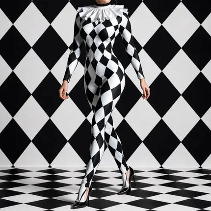 Harlequin Diamond Lattice Catsuit & Bodysuit Asymmetrical Circus Stage Costume