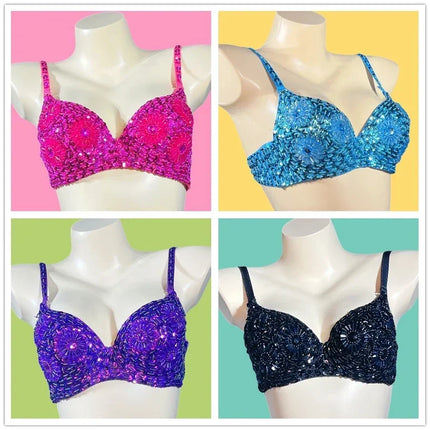 The Stardust Prism Sirena – Deluxe Beaded & Sequined Push-Up Belly Dance Bra Top