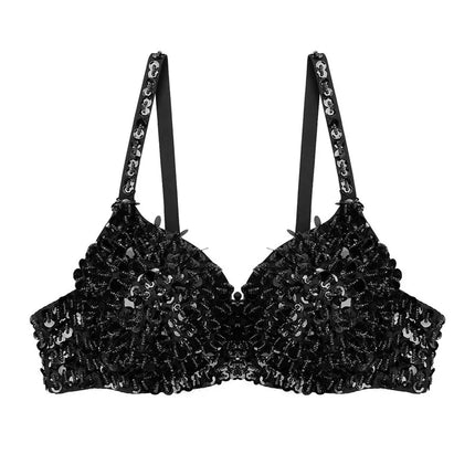 The Stardust Prism Sirena – Sequined & Looped Beading Padded Push-Up Bra Top