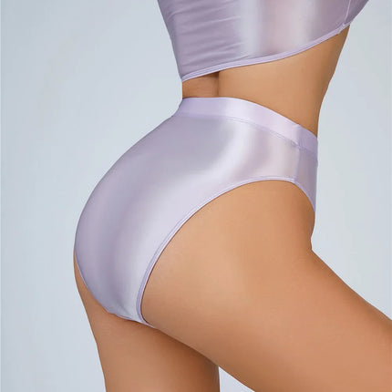 High-Waist Oil Glossy Sheer G-String Thong Satin Smooth Seamless Briefs