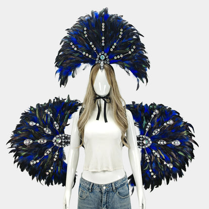 Unisex Artisanal Feather Headdress & Wings Carnival Performance Set