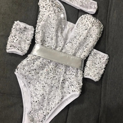 The Stardust Lumina Bodysuit – Silver Sequin Gogo & Pole Dance Costume