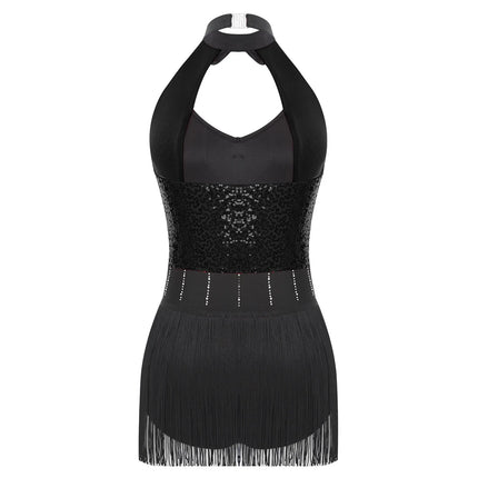 The Stardust Tuxedo Tassel Bodysuit – Luxury Sequins & Rhinestone Showgirl Leotard