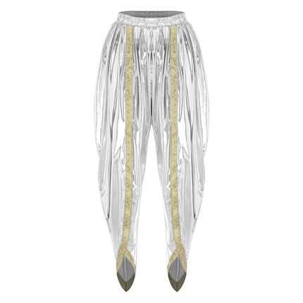 Men's Metallic Shiny Harem Dhoti Pants Gold Brocade Trim Prince Cosplay Costume