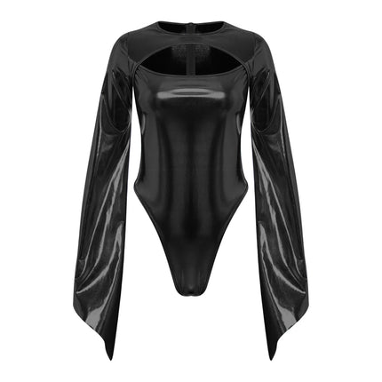Metallic Flared Sleeve Cutout Disco Bodysuit & Metallic Rave Leotard