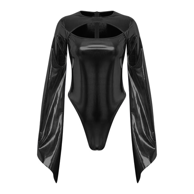 Metallic Flared Sleeve Cutout Disco Bodysuit & Metallic Rave Leotard