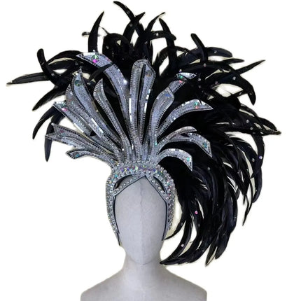 The Stardust Shadow Monarch – Premium Black Feathered Samba & Carnival Crown