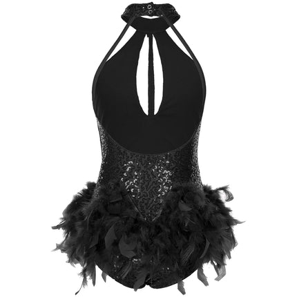 The Stardust Empress Royale – Sequined & Feathered Latin Dance Leotard Dress