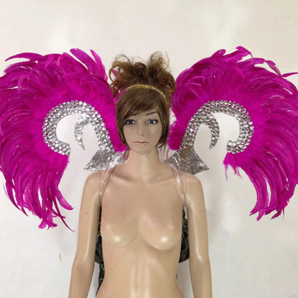Showgirl Feather Wing Backpiece with Rhinestone Scroll Frames