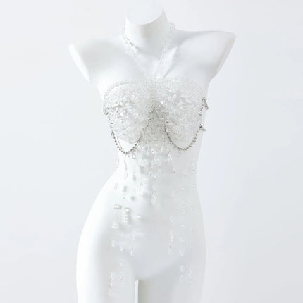 Handmade Bead Fashion Casual Neck Hanging Strap Diamond Spicy Girl Body Chain Tassel
