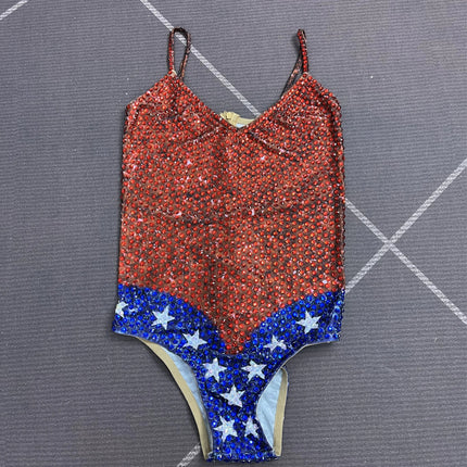 Twinkling Rhinestone Stars High-Cut Stage Bodysuit Dance Performance Leotard