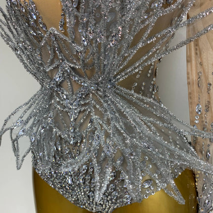 Luxury Shining Diamond See-Through Mesh Bodysuit Stage Performance Jumpsuit