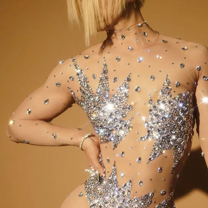 Rhinestone Mesh Stretch Bodysuit