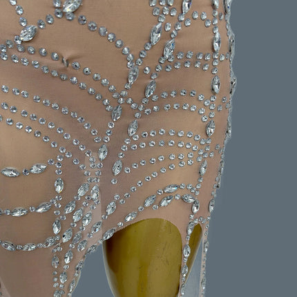 Sparkly Silver Rhinestone Spider Web Mesh Stage Performance Costume Set