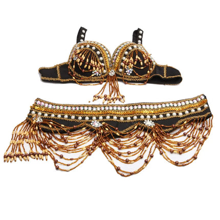 Dazzling Tribal Oriental Belly Dance Beaded Bra & Belt 2-Piece Costume Set