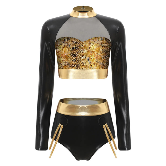 Fishnet Mesh & Metallic 2-Piece Bodysuit & Shorts Rave Costume Set