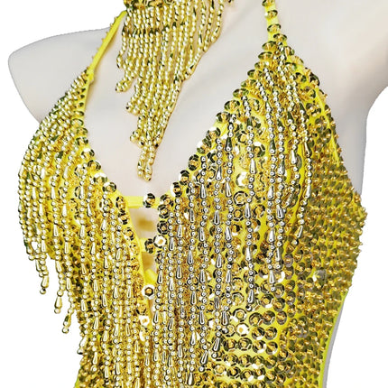 Beaded Sequin Tassel Performance Bodysuit