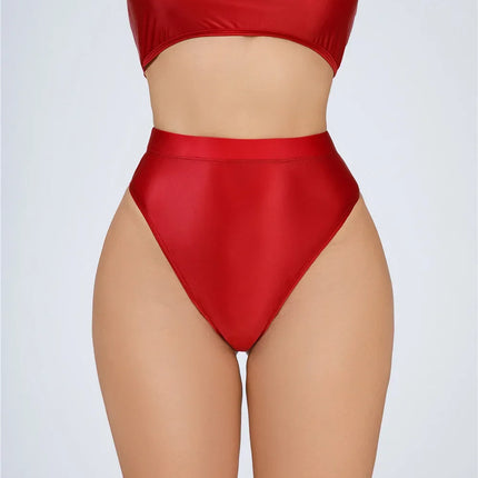 High-Waist Oil Glossy Sheer G-String Thong Satin Smooth Seamless Briefs