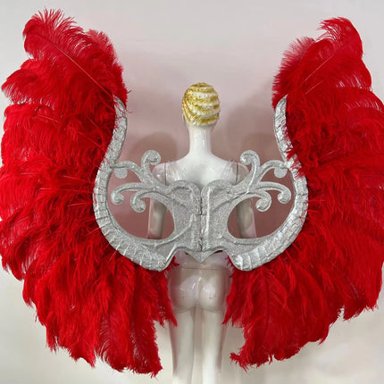 Two-Layer Feather Backpiece with Matching Rhinestone Headdress