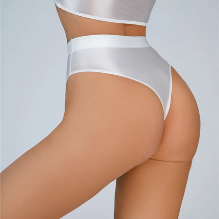 High-Waist Oil Glossy Sheer G-String Thong Satin Smooth Seamless Briefs