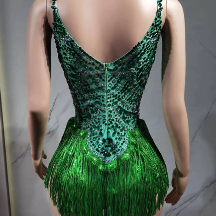 The Stardust Festival Fringe Bodysuit – Luxury Rhinestone Tassel Showgirl Costume