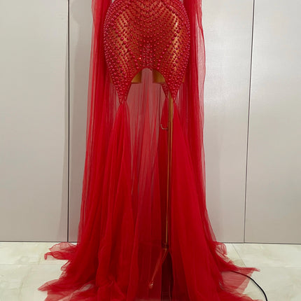 Luxury Birthday Evening Party Dress Elegant Sparkly Rhinestone Pearl Sexy Strapless Mesh Long Dress Prom Wedding Guest Gowns