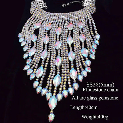 Rhinestone Crystal Long Fringe Tassel Necklace