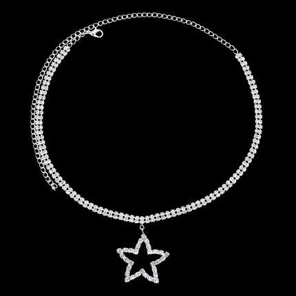 Sparkly Double Layer Crystal Rhinestone Star Pendant Choker Necklace Stage Jewelry