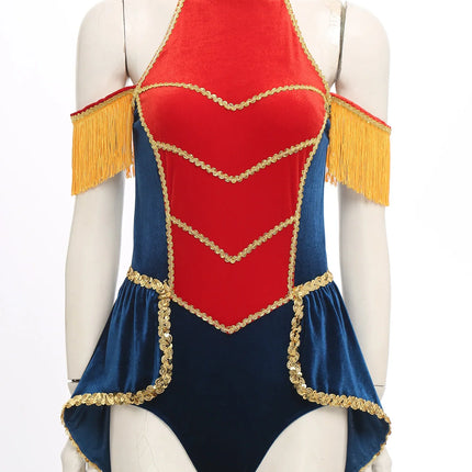 Women's Velvet Circus Ringmaster Sequin Tassel Jumpsuit & Tailcoat