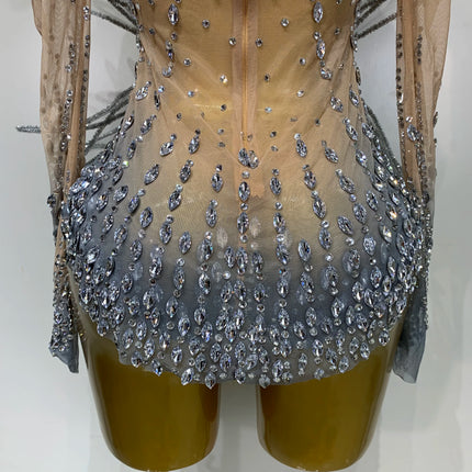 Luxury Shining Diamond See-Through Mesh Bodysuit Stage Performance Jumpsuit
