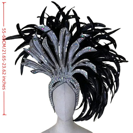 The Stardust Shadow Monarch – Premium Black Feathered Samba & Carnival Crown