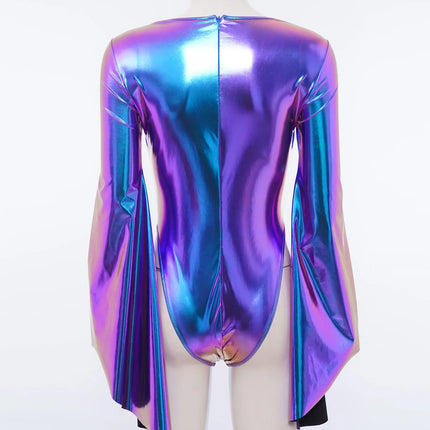 Metallic Flared Sleeve Cutout Disco Bodysuit & Metallic Rave Leotard