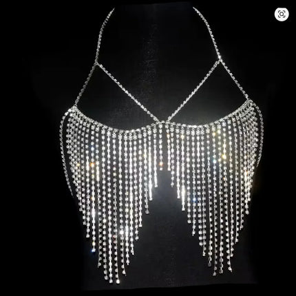 Dazzling Crystal Tassel Body Chain & Skirt Set