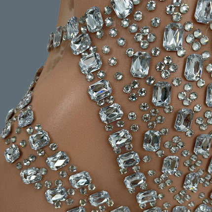 Crystal Cutout Illusion Performance Bodysuit
