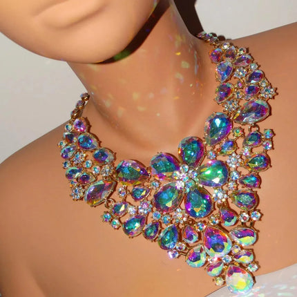 AB Rhinestone Flower Choker Necklace