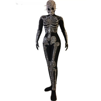 The Stardust Midnight Macabre – Rhinestone Skeleton Performance Bodysuit