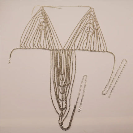Dazzling Multilayer Fringed Body Chain & Jumpsuit Bikini Set