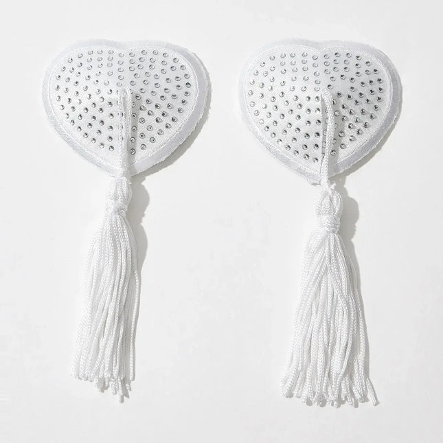 Sparkling Rhinestone Heart Pasties with Swinging Tassels Set