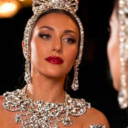 Oversized Crystal Rhinestone Crown Tiara Showgirl Pageant Headpiece