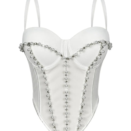 Pearl Embroidered Bustier Corset Crop Top High Street Evening Bralette